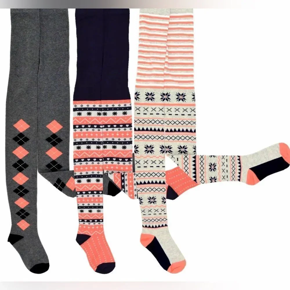 NWT TeeHee Girls 3 Pack Argyle Pattern Tights Multicolor - Size XL
